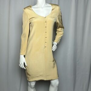 No Name Vintage Light Gold Button Front Long Sleeve Dress